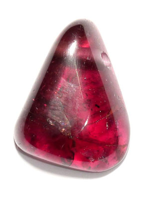 roter Turmalin-Trommelstein, Rubellit, gebohrt